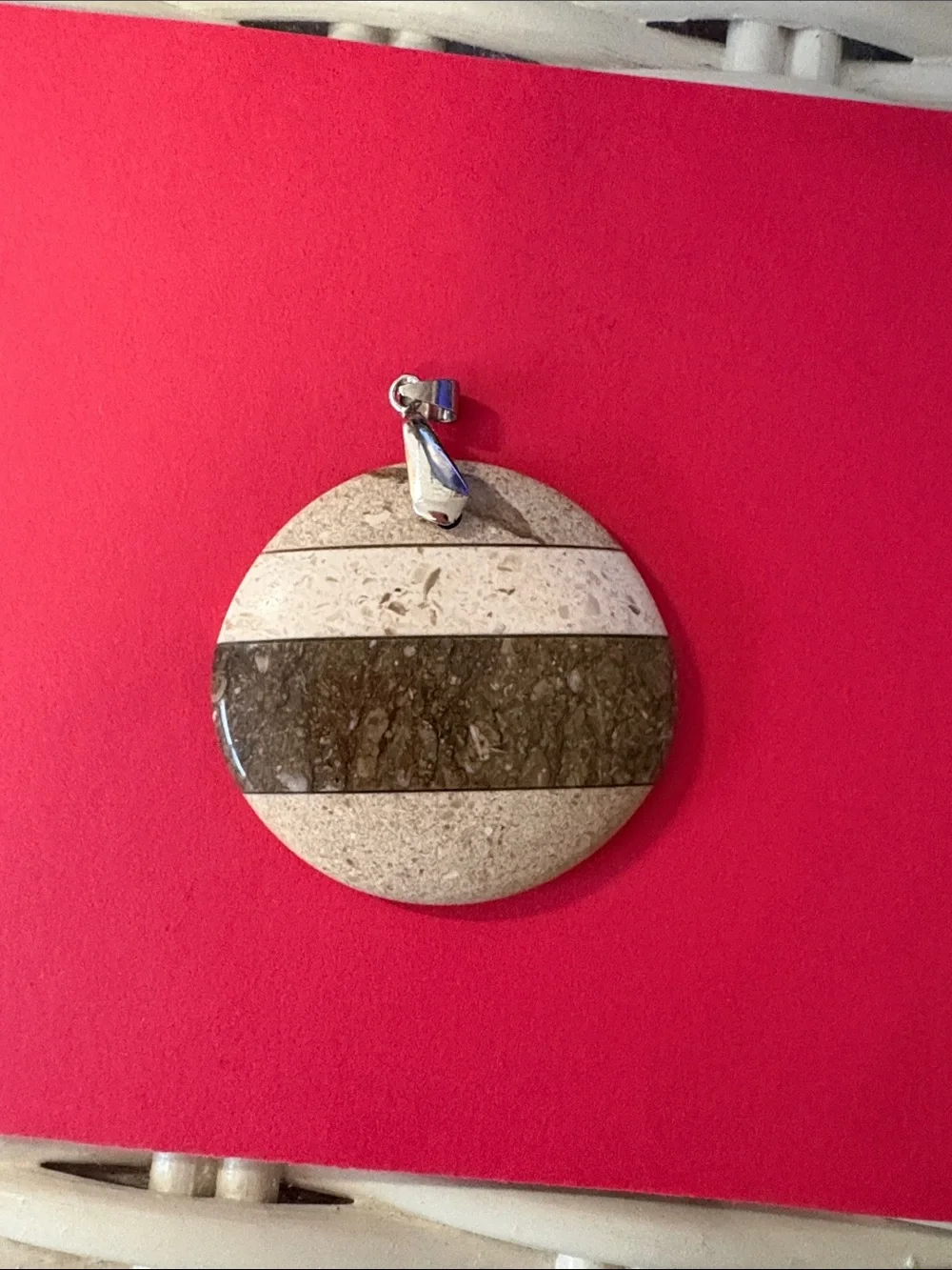 Croatian Natural Stone Round Pendant in Beige and Brown